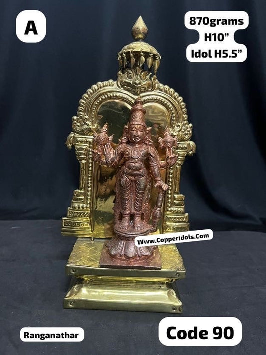 Copper made idol of Sri ranganatha Swamy on a brass peetam