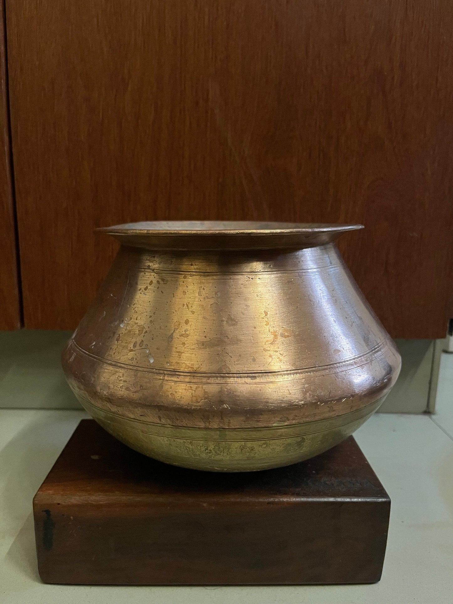 Vintage ganga jamuna copper brass made rice cooking pot