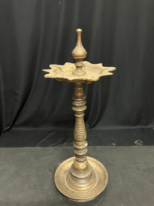 vintage bronze cast unique patterned oil lamp from south