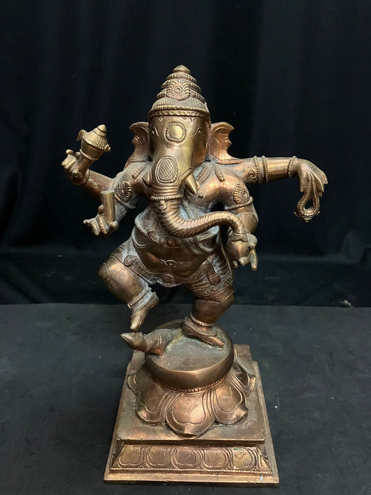 vintage bronze cast narthana ganesha figurine