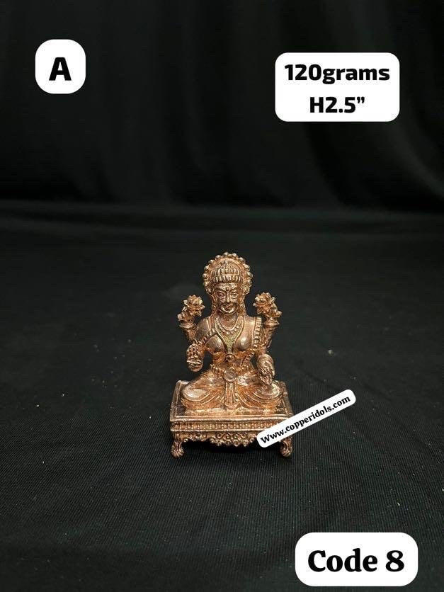 Copper cast Lakshmi idol seated on a peeta