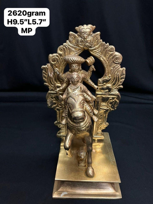 vintage brass cast khandoba figurine shiva parvati on horse