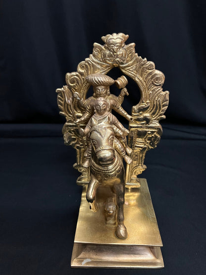 vintage brass cast khandoba figurine shiva parvati on horse