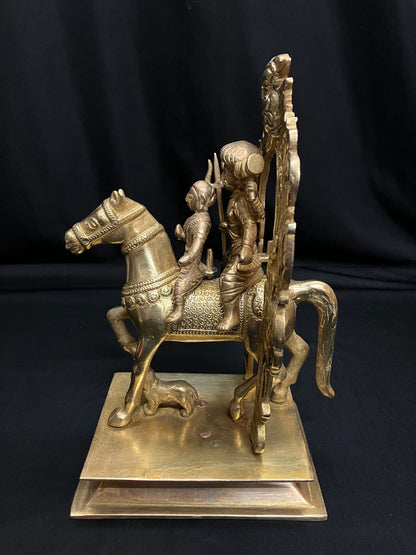 vintage brass cast khandoba figurine shiva parvati on horse