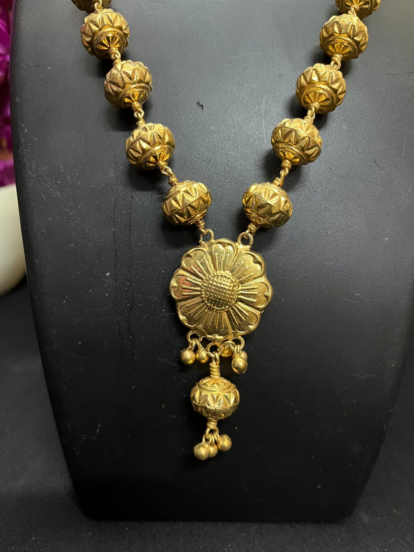 vintage silver gundu mala with gold polish