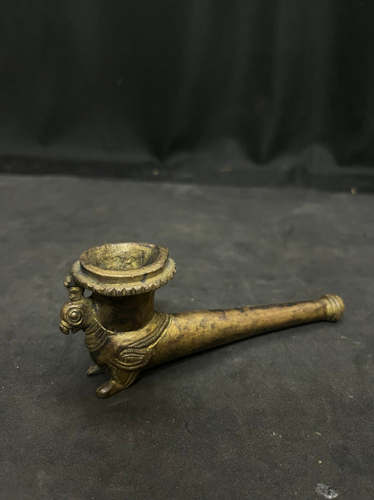 vintage bronze cast bird tipped smoking pipe