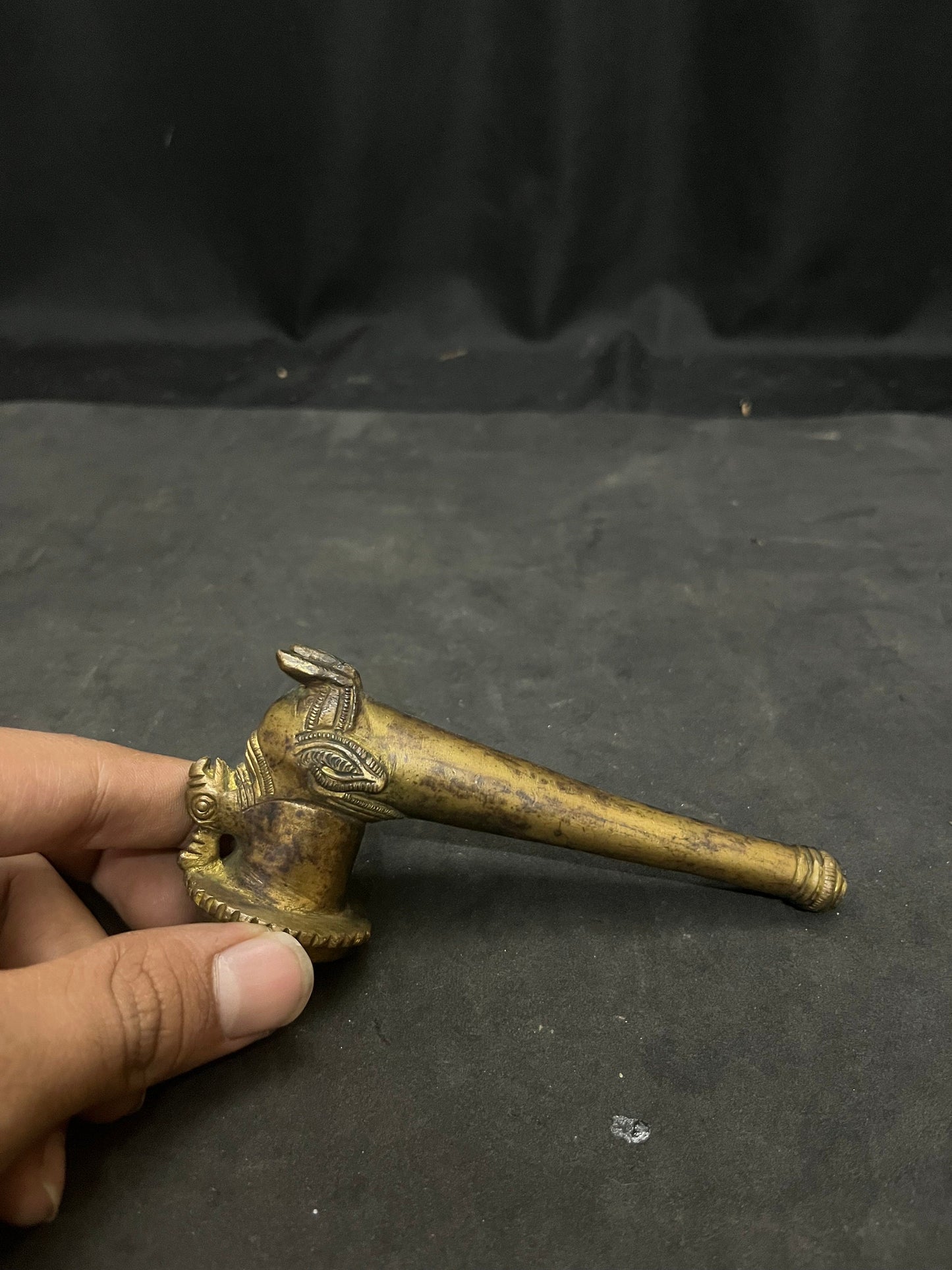 vintage bronze cast bird tipped smoking pipe