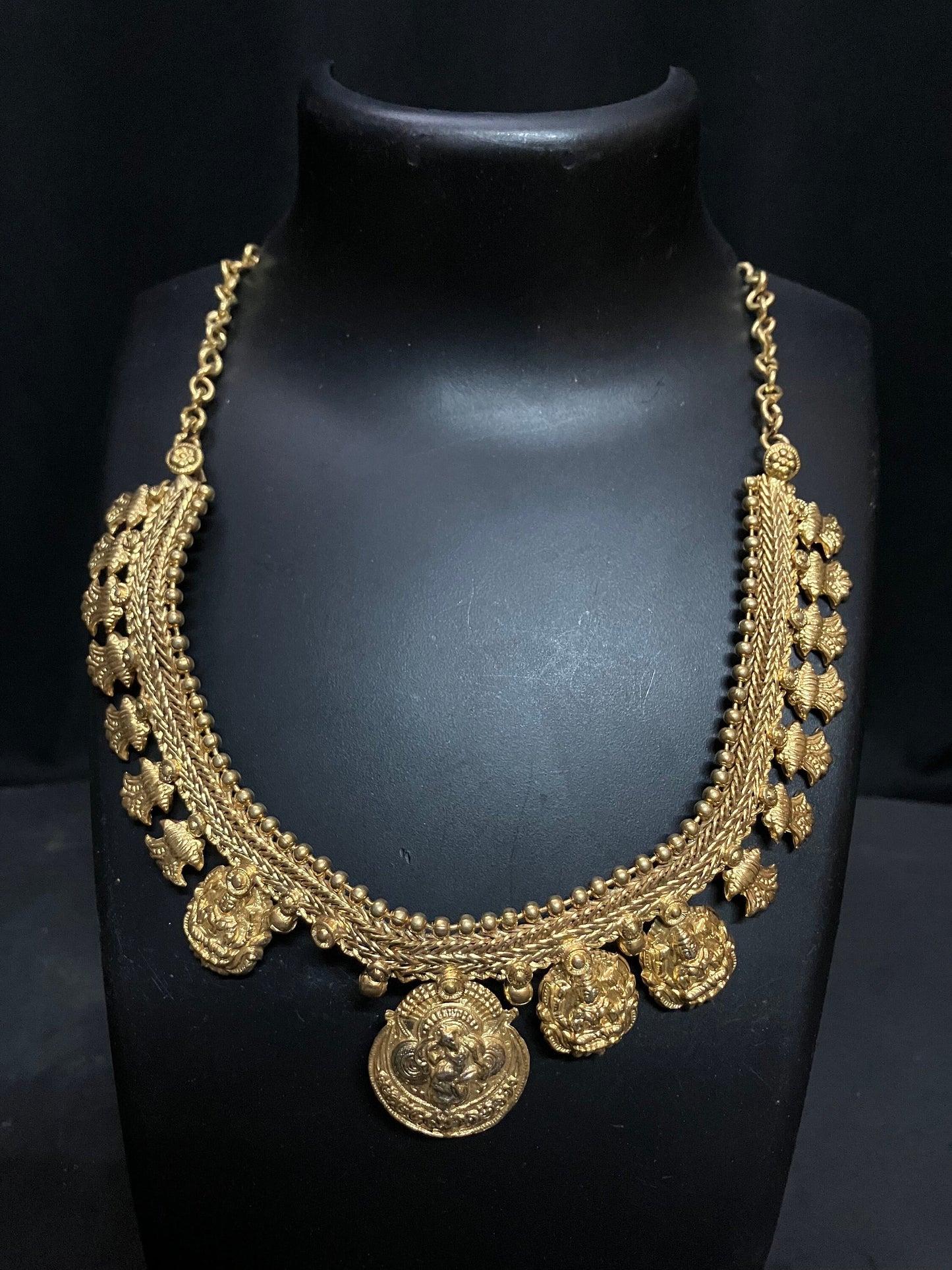 vintage brass made necklace with krishna pendant with gold plating