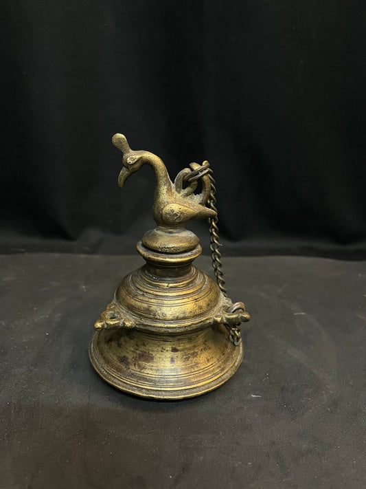 vintage bronze cast ink pot with peacock lid