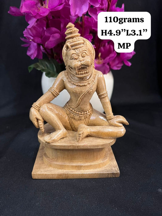 Wood made Unique Yoga Narasimha from Karnataka with prayoga chakra white teak made