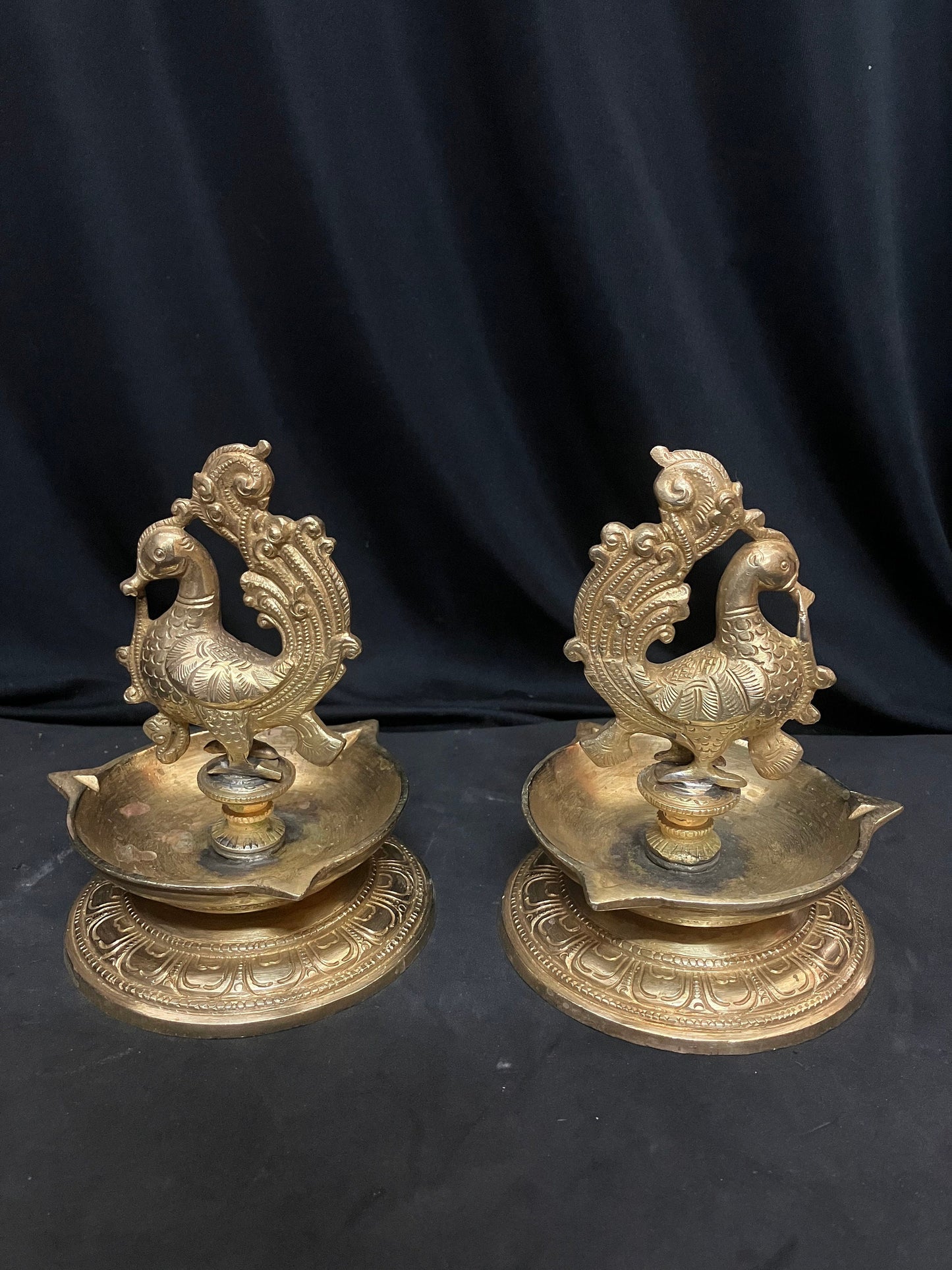 Panchaloha made peacock oil lamp ( set of 2 )