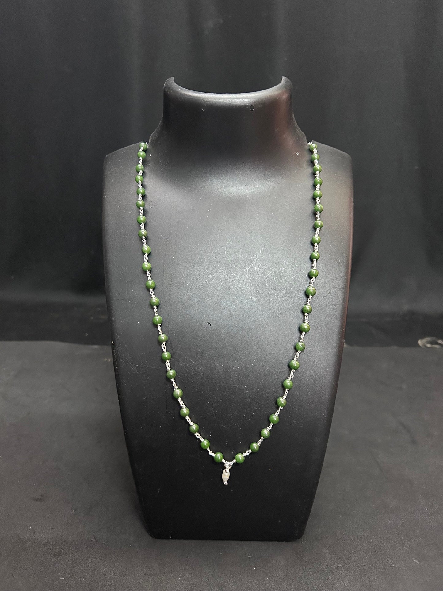 Silver made jade chain Jade mala