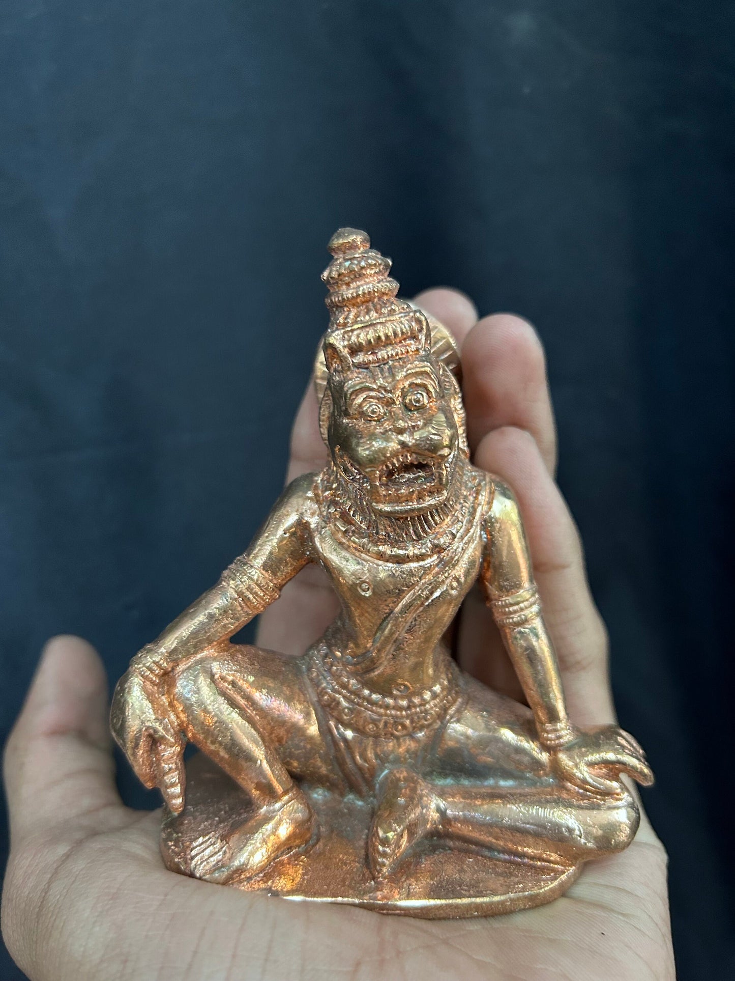 copper casted idol of Ramtek Kevala Narasimha, an ancient iconography of the narasimha god, yoga narasimha