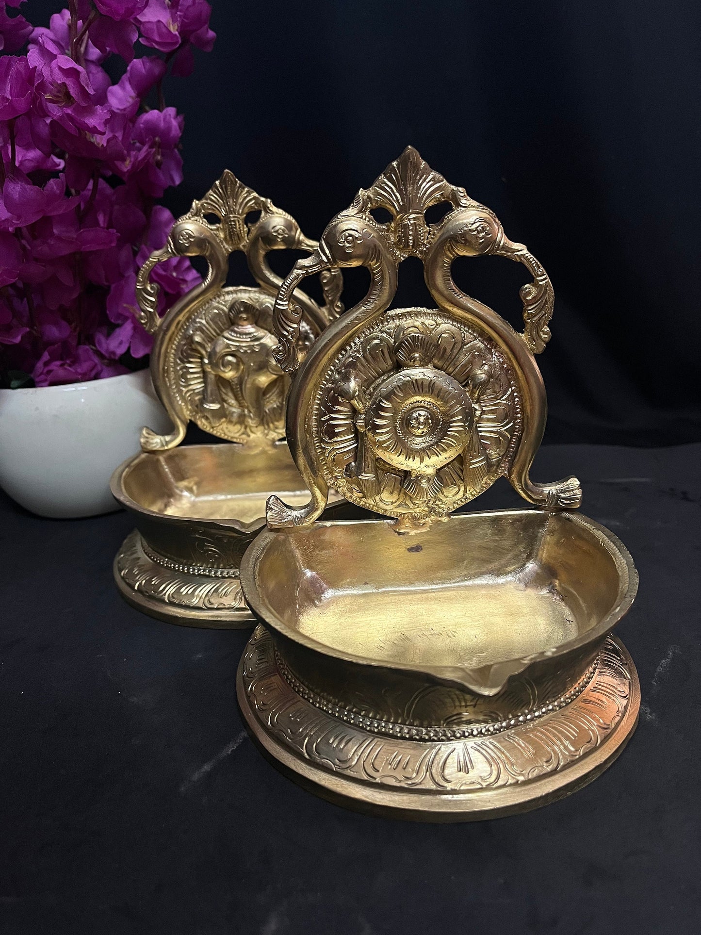 Panchaloha made Shanku Chakra Hamsa deepa oil lamps