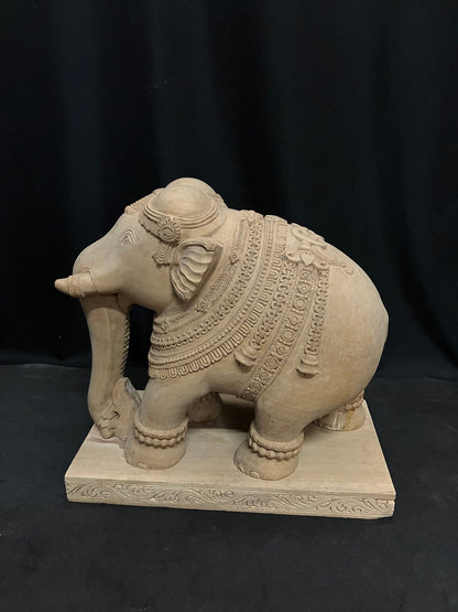 Vintage white wooden elephant