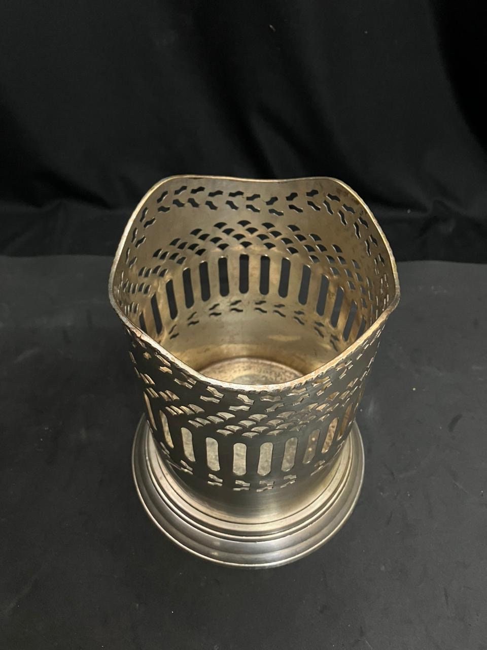 vintage brass made silver plated tissue holder/ pen holder stand