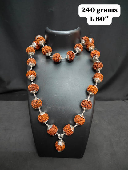 Silver made panchamukhi rudraksha chain