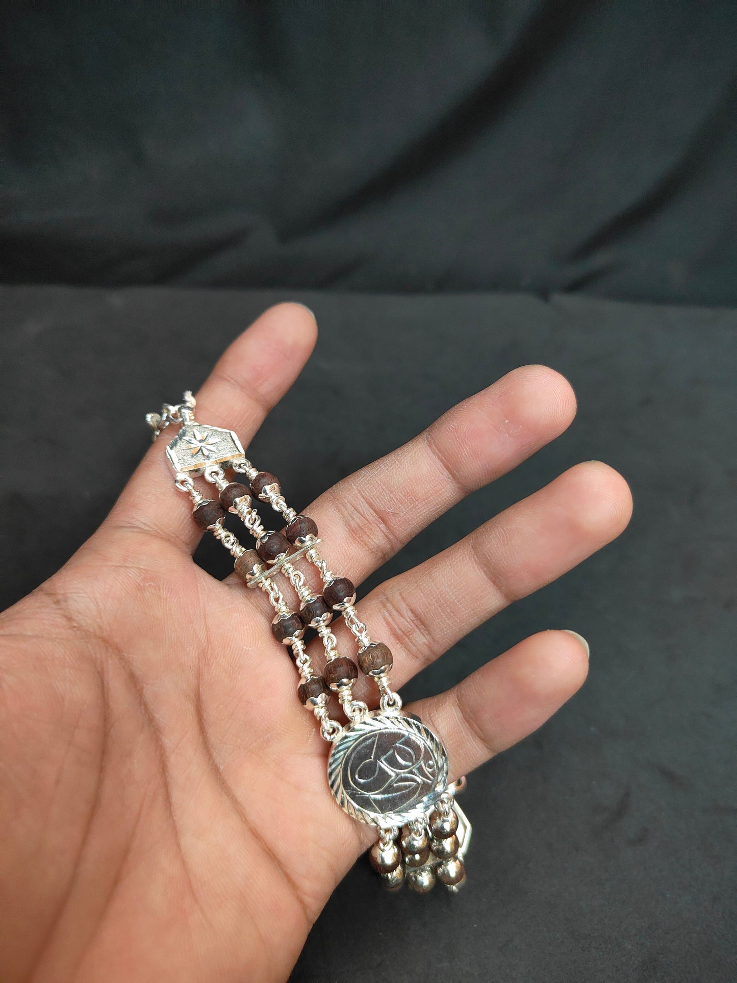 Silver made red sandal beads bracelet