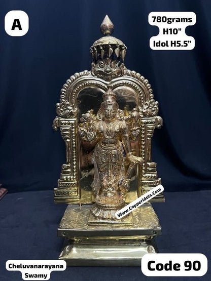 Panchaloha moorthy of Sri Cheluvanaraya Swamy on a brass peetam