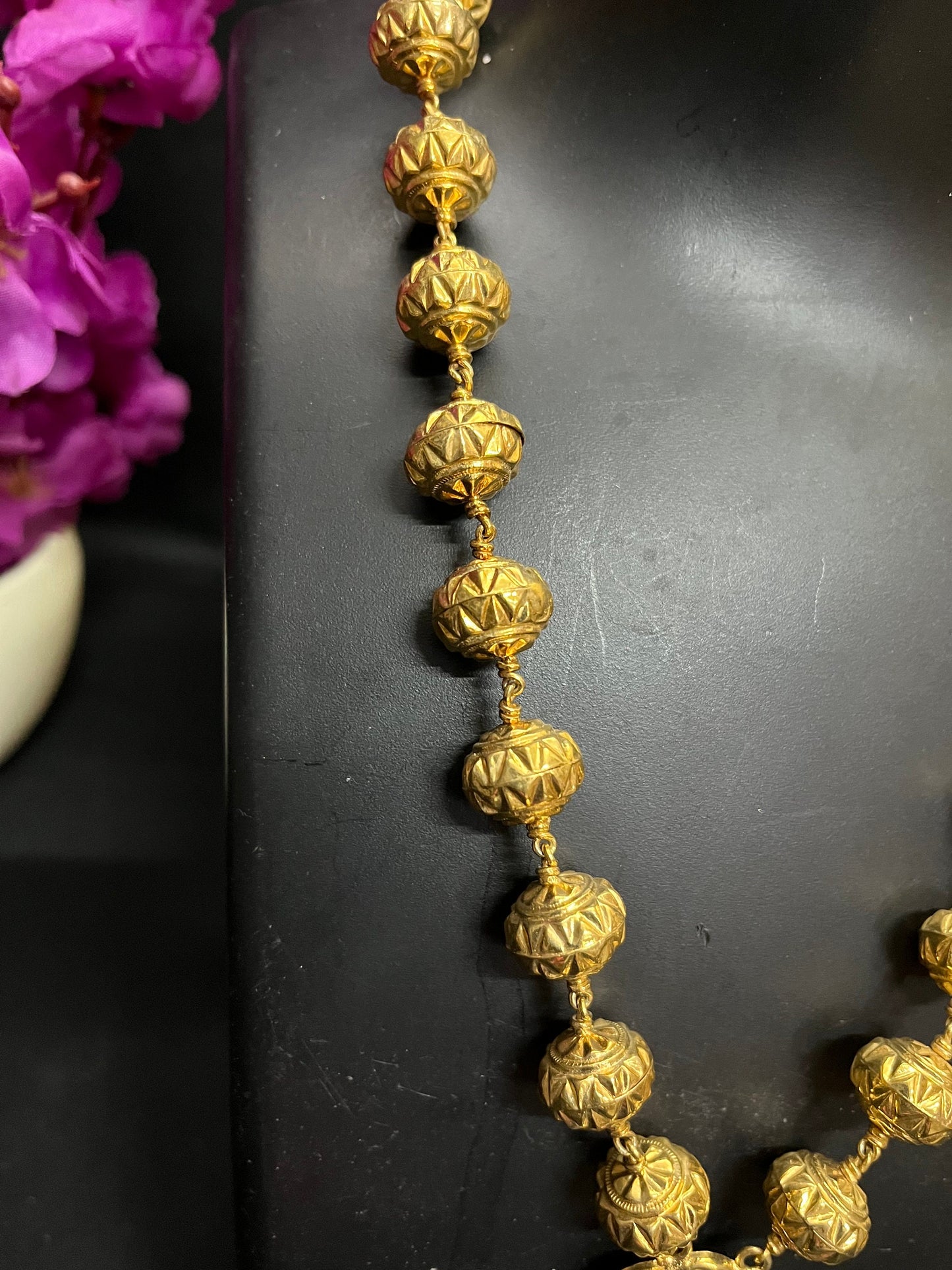 vintage silver gundu mala with gold polish