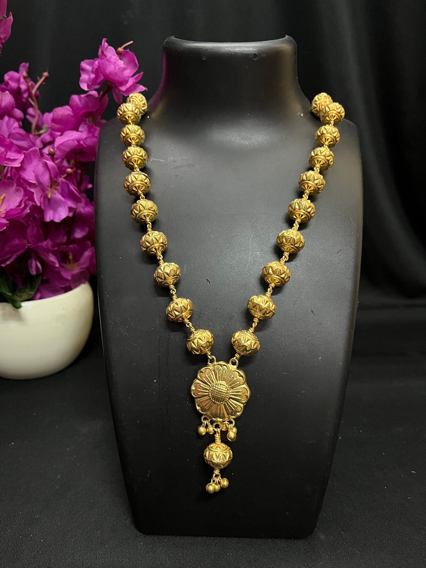 vintage silver gundu mala with gold polish