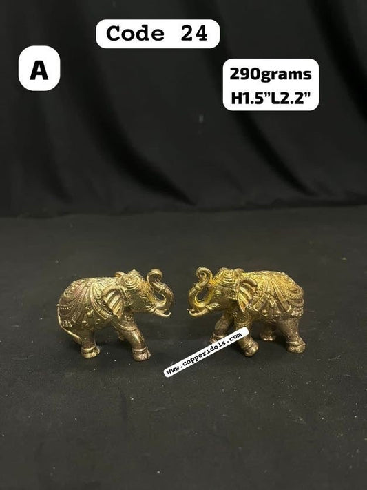 panchaloha made elephants with raised trunks , auspicious ( set of 2 )