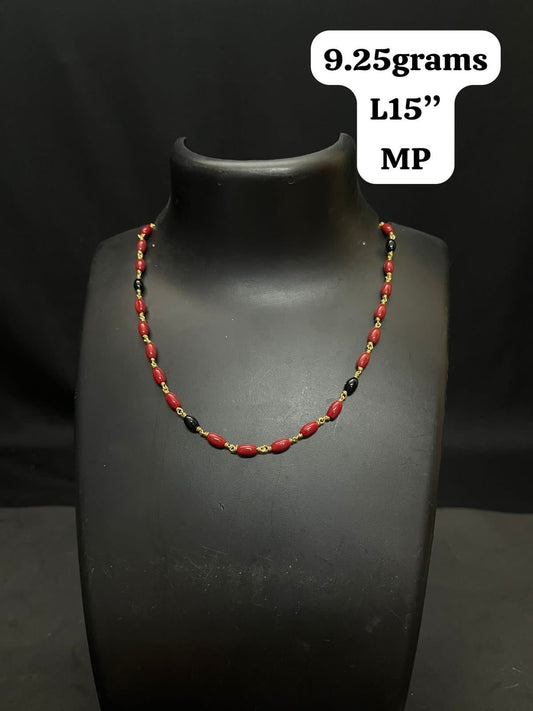 Silver made coral black bead chain