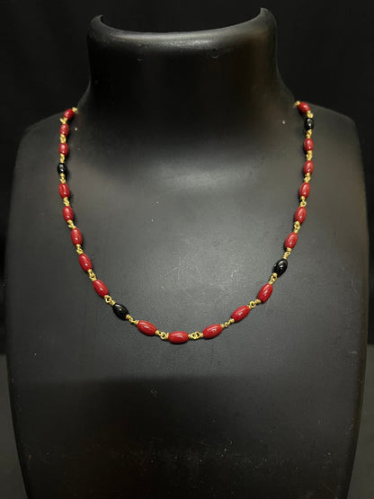 Silver made coral black bead chain