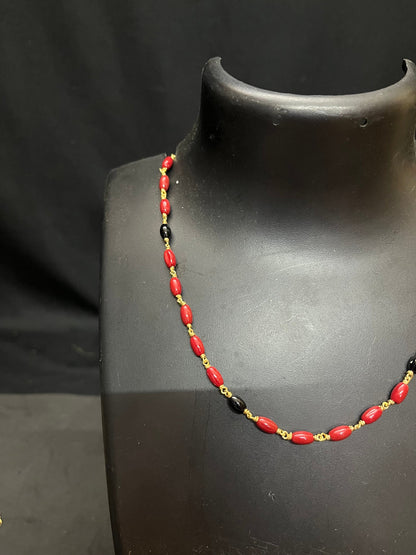 Silver made coral black bead chain