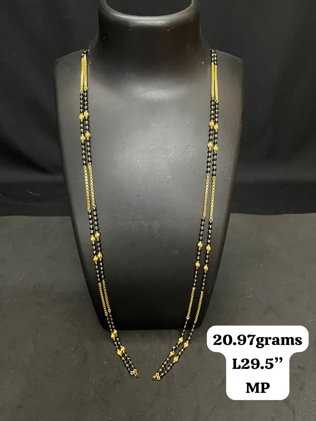 Silver made gold polished kari mani sara, black bead traditional 2 layer chain