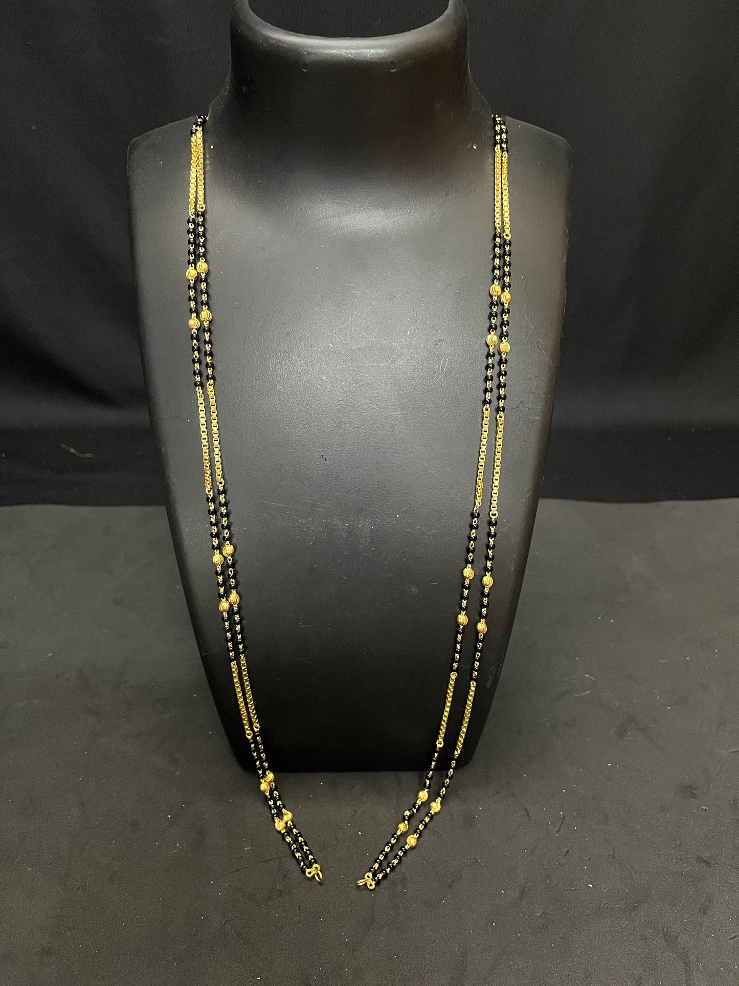 Silver made gold polished kari mani sara, black bead traditional 2 layer chain