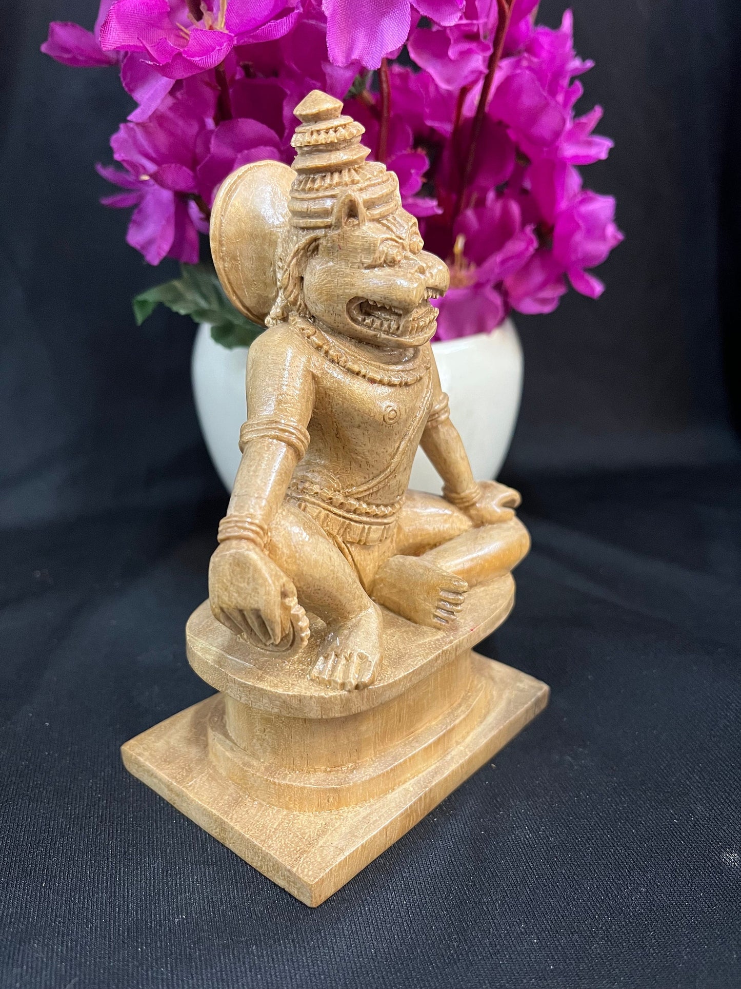 Wood made Unique Yoga Narasimha from Karnataka with prayoga chakra white teak made