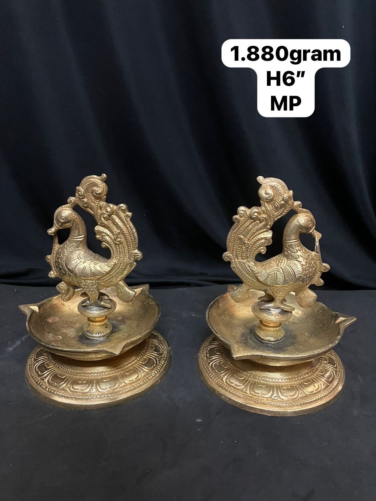 Panchaloha made peacock oil lamp ( set of 2 )