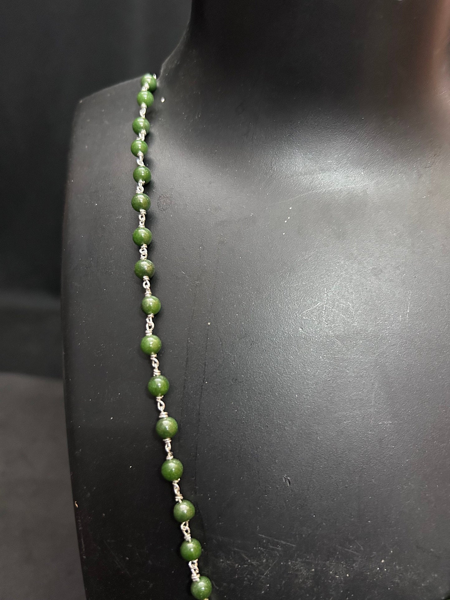 Silver made jade chain Jade mala