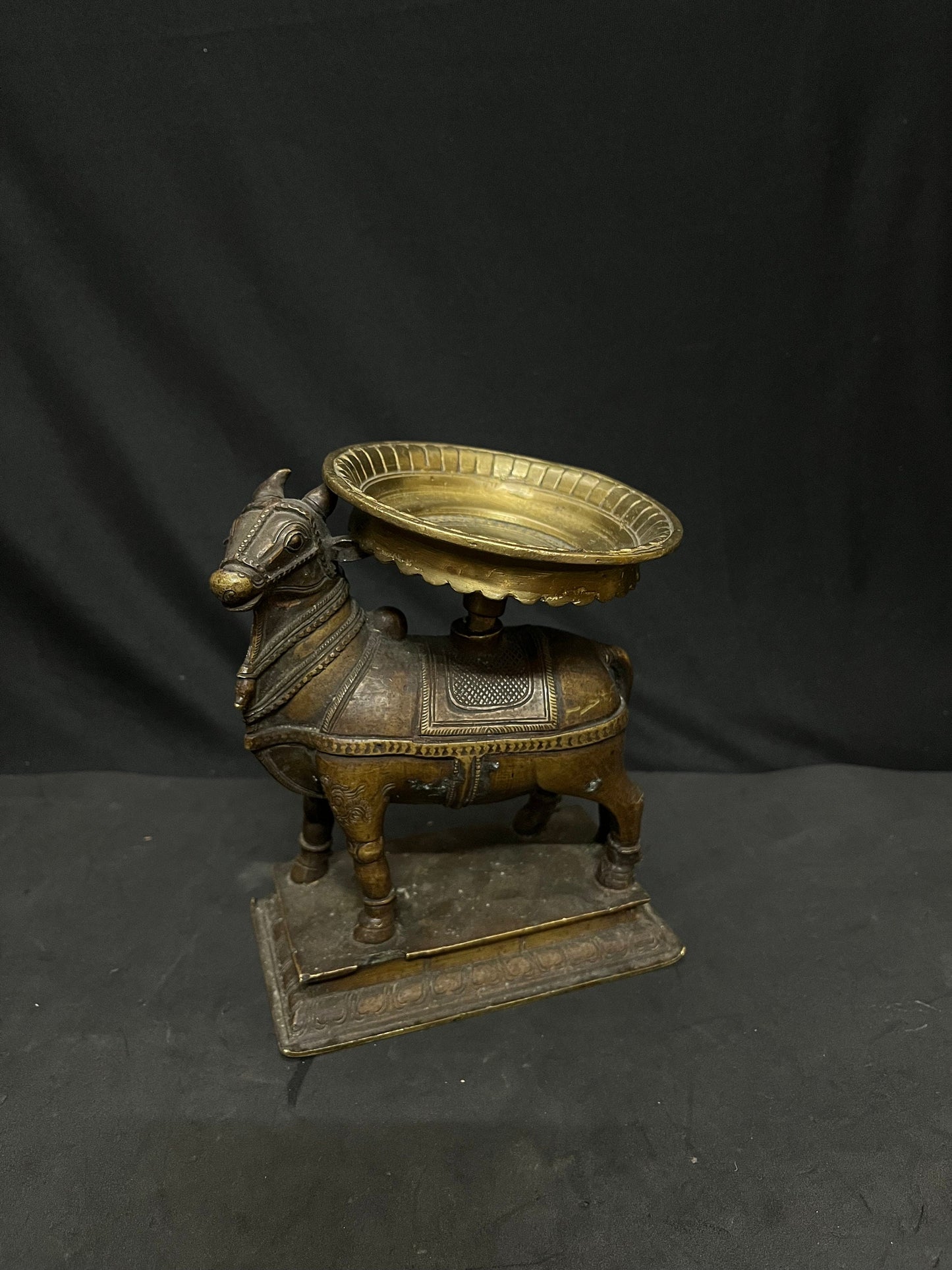 Vintage bronze cast Nandi Stand for Shiva Linga, Vrushabhasana , A magnificent Bull stand for Shiva linga, one of its kind