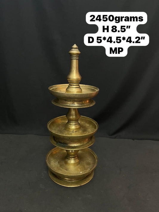 Vintage bronze cast 3 tier malbar oil lamp , a rare of its kind