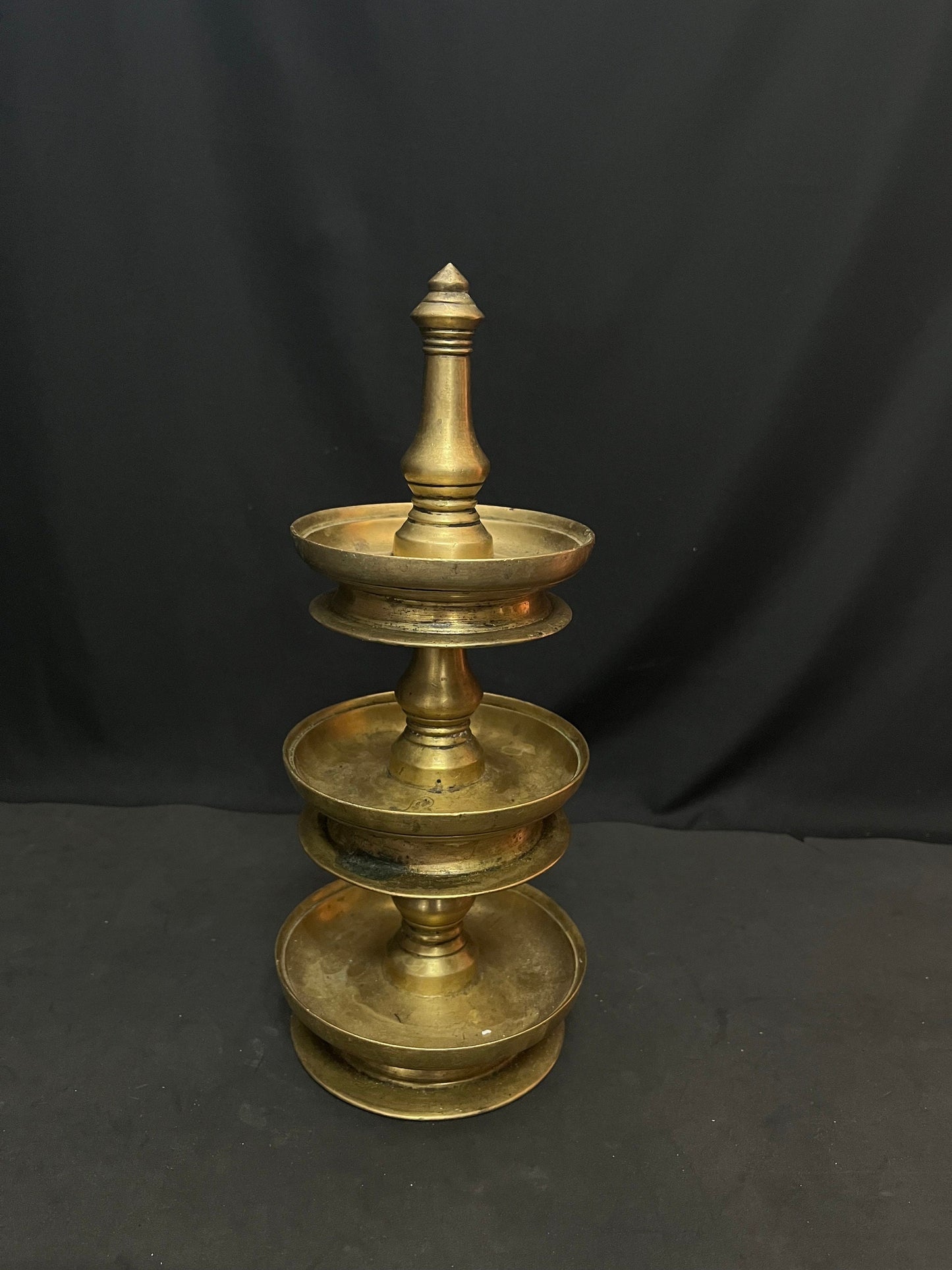 Vintage bronze cast 3 tier malbar oil lamp , a rare of its kind