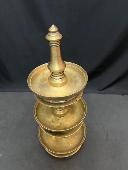 Vintage bronze cast 3 tier malbar oil lamp , a rare of its kind