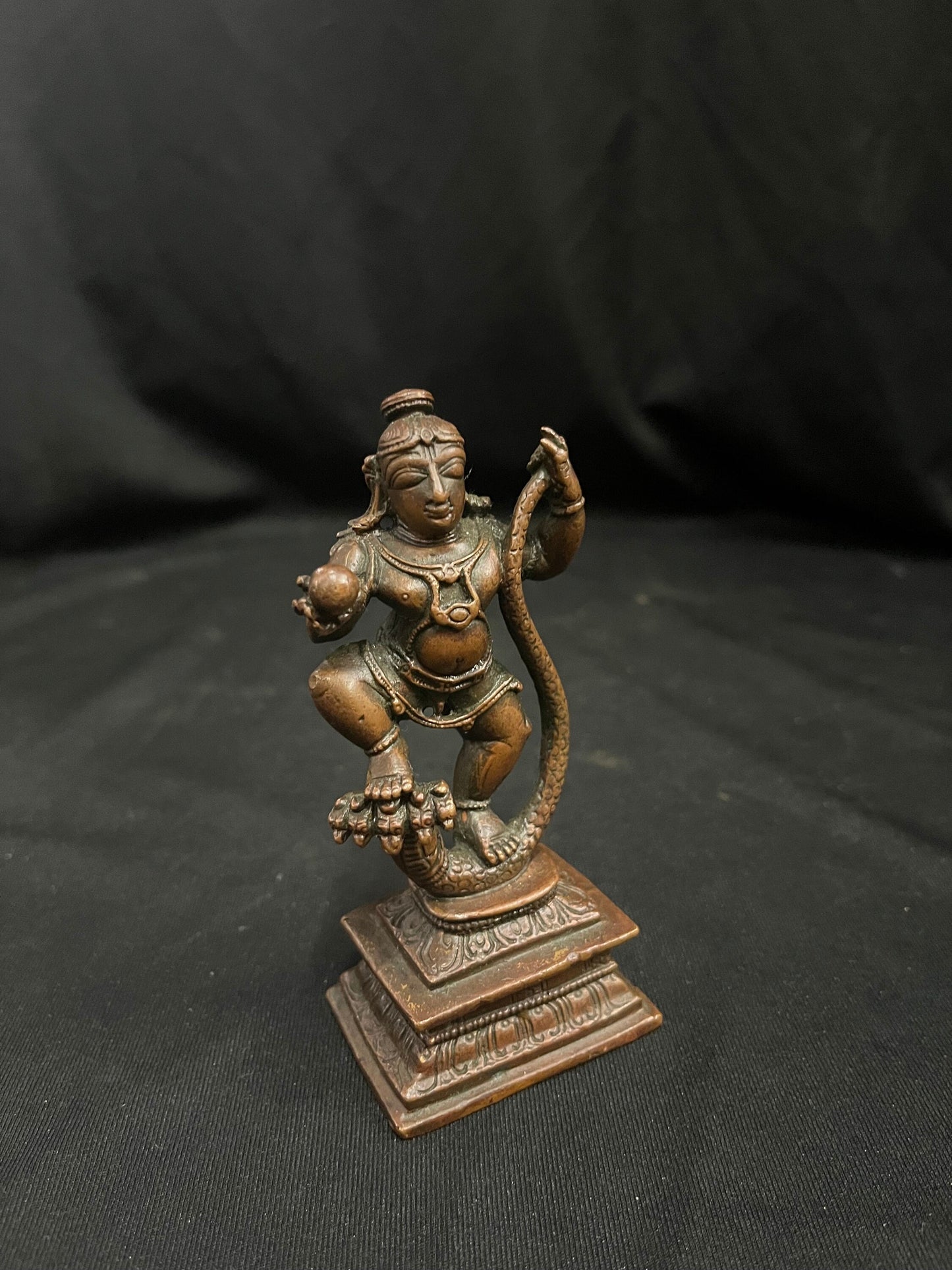 Vintage copper cast kalinga narthana krishna idol