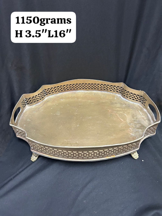 Vintage brass made thick gauge tray with jali cut design