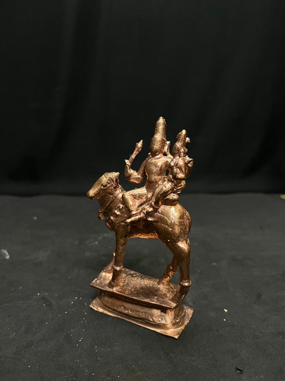 Prasiddh copper idols present copper idol of Pradosha moorthy / rishabharoodar gowri shankara , pandya mandalam style replica of an old idol