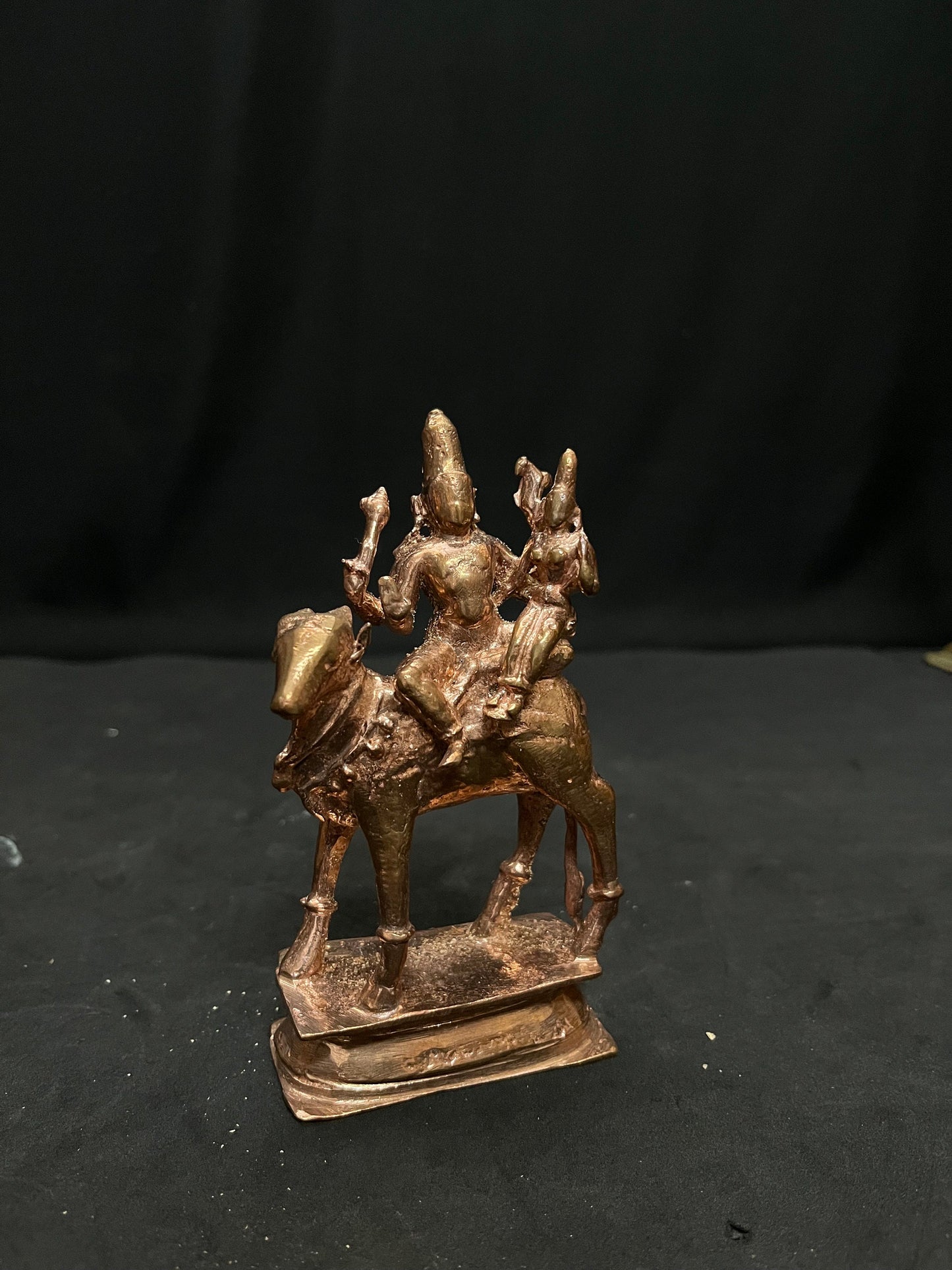 Prasiddh copper idols present copper idol of Pradosha moorthy / rishabharoodar gowri shankara , pandya mandalam style replica of an old idol