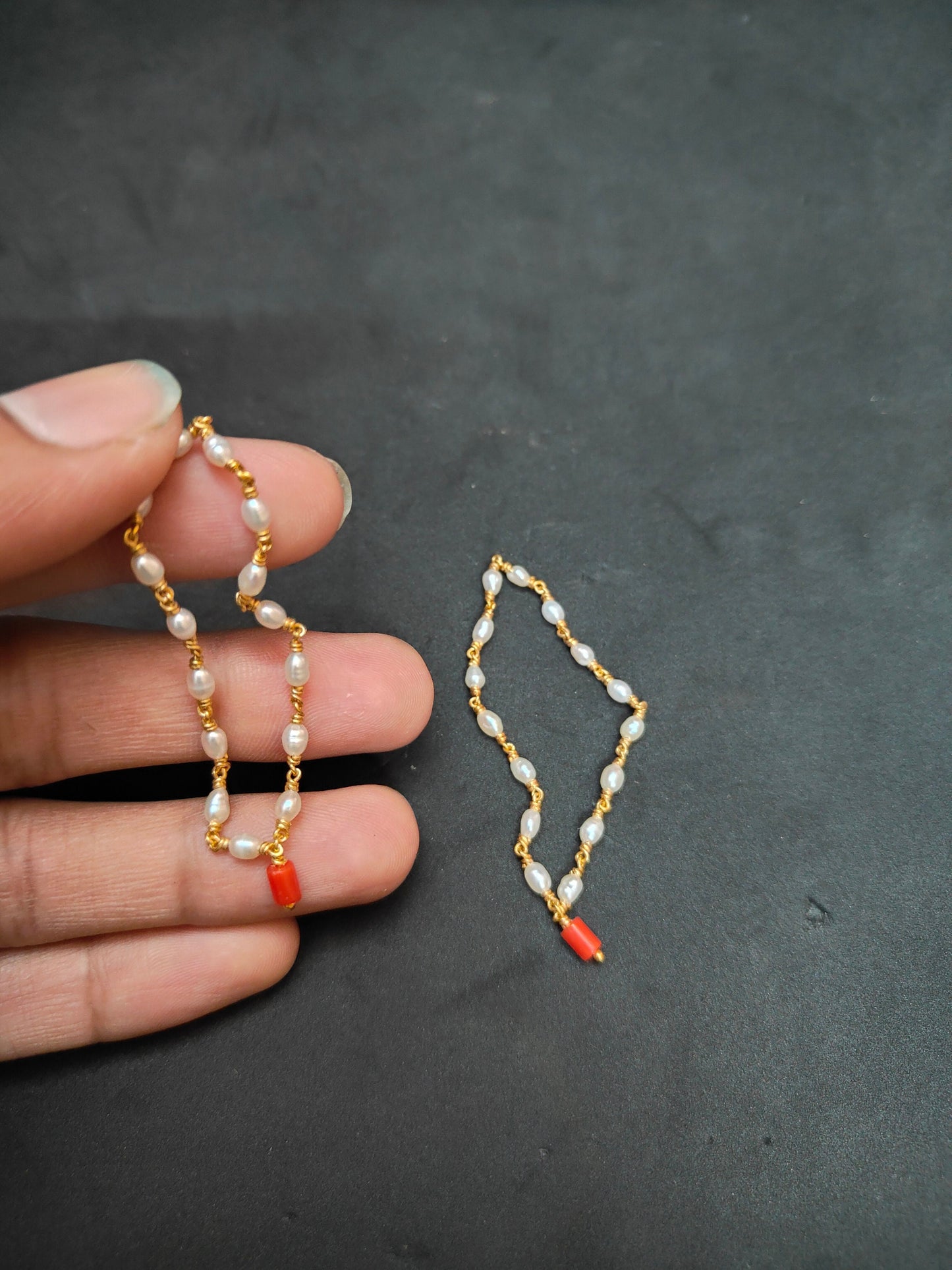 Silver made gold polished pearl mala with a coral ( set of 2 )