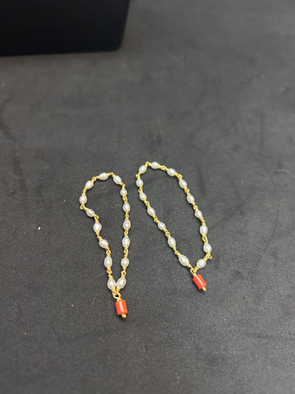 Silver made gold polished pearl mala with a coral pendant ( set of 2 )