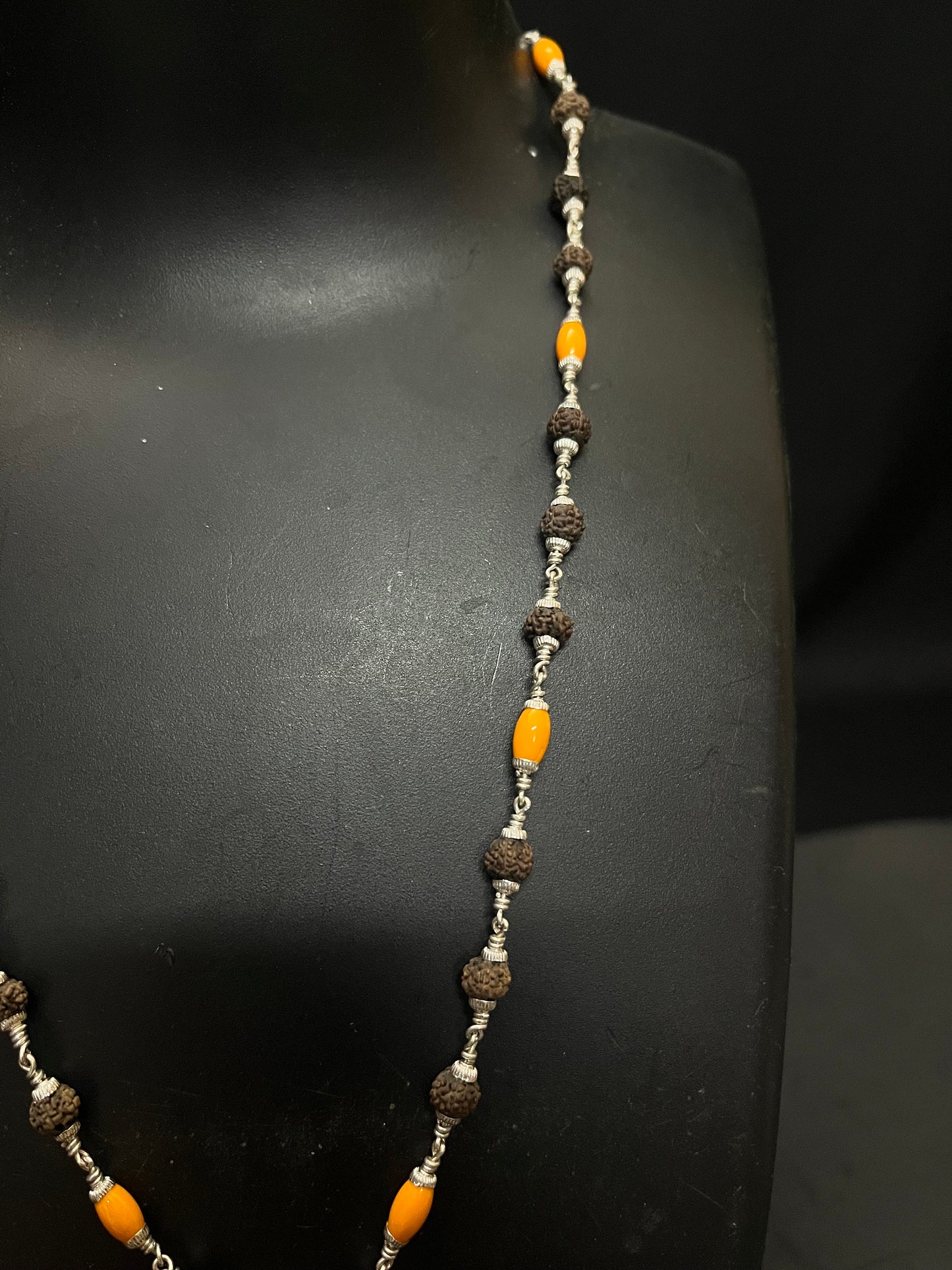 Silver made coral rudraksha mala