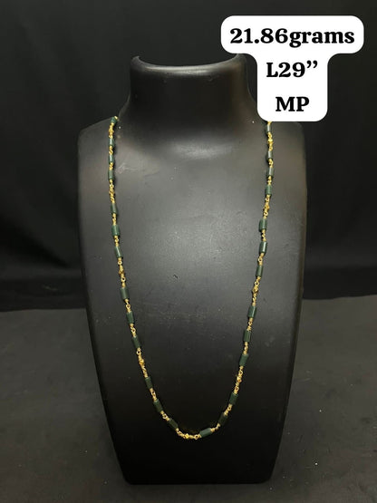 Silver made gold polished green stone cylindrical chain