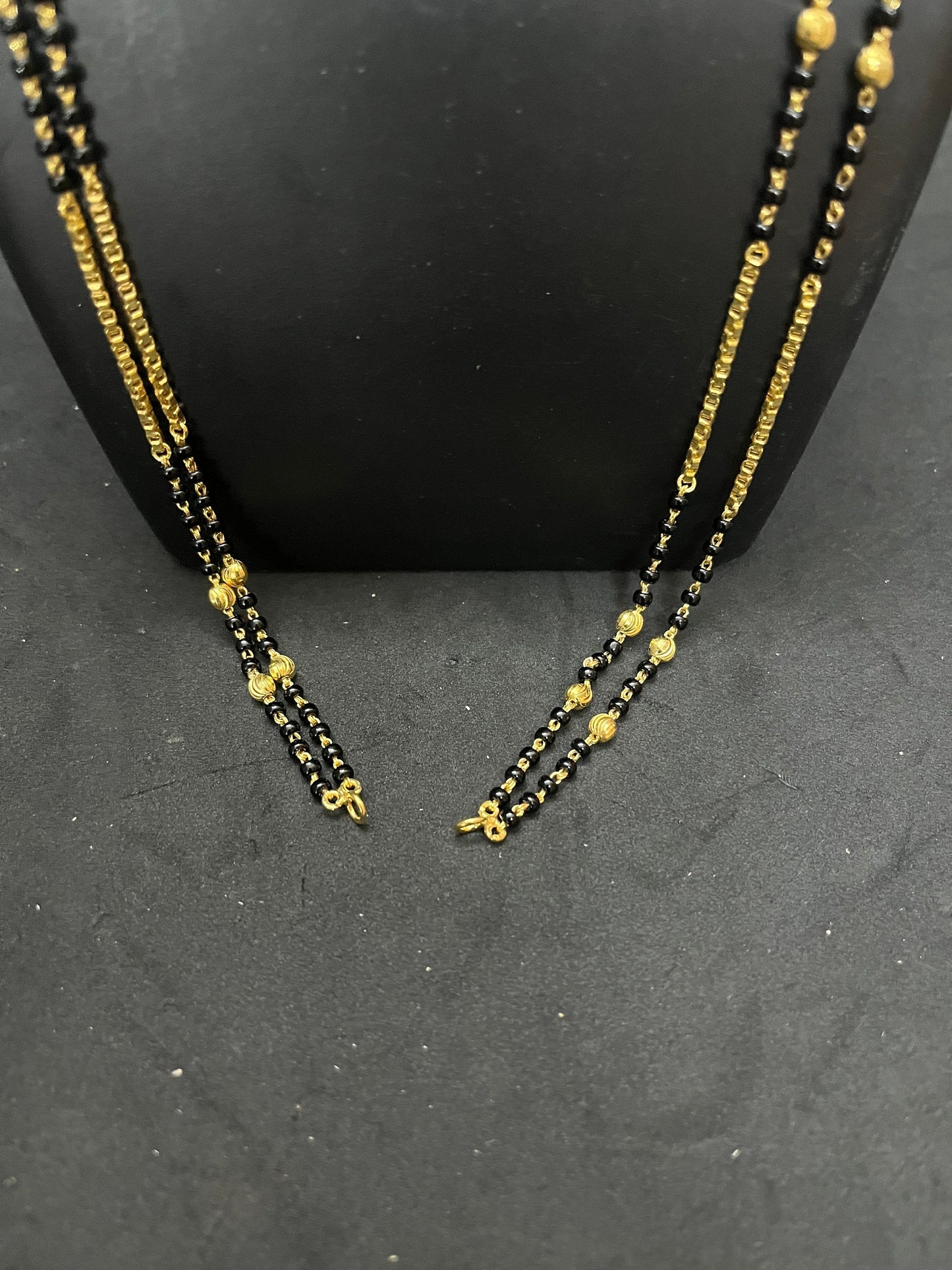 Silver made gold polished kari mani sara, black bead traditional 2 layer chain