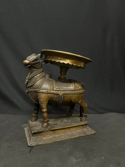 Vintage bronze cast Nandi Stand for Shiva Linga, Vrushabhasana , A magnificent Bull stand for Shiva linga, one of its kind