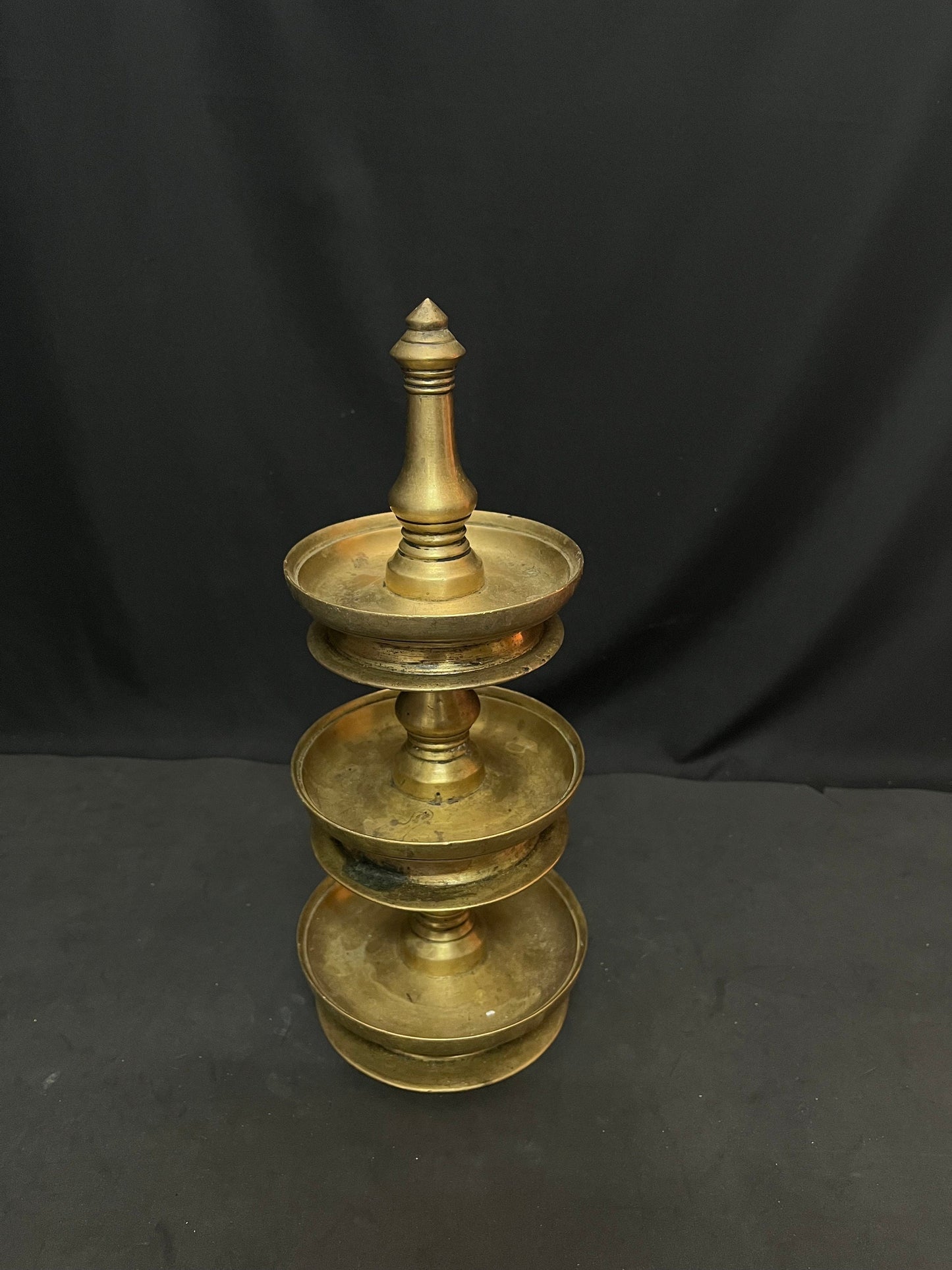 Vintage bronze cast 3 tier malbar oil lamp , a rare of its kind