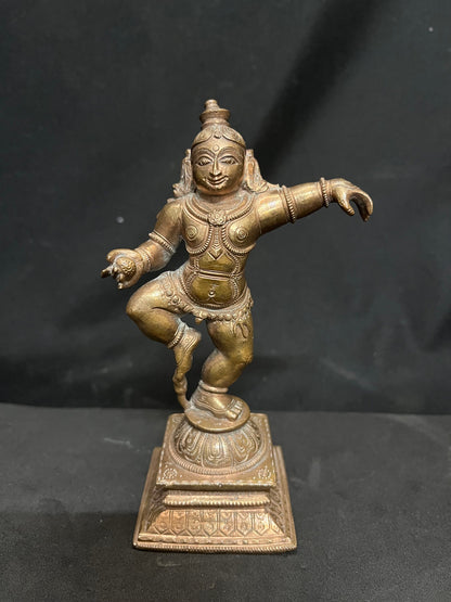 Vintage bronze cast Narthana Krishna idol